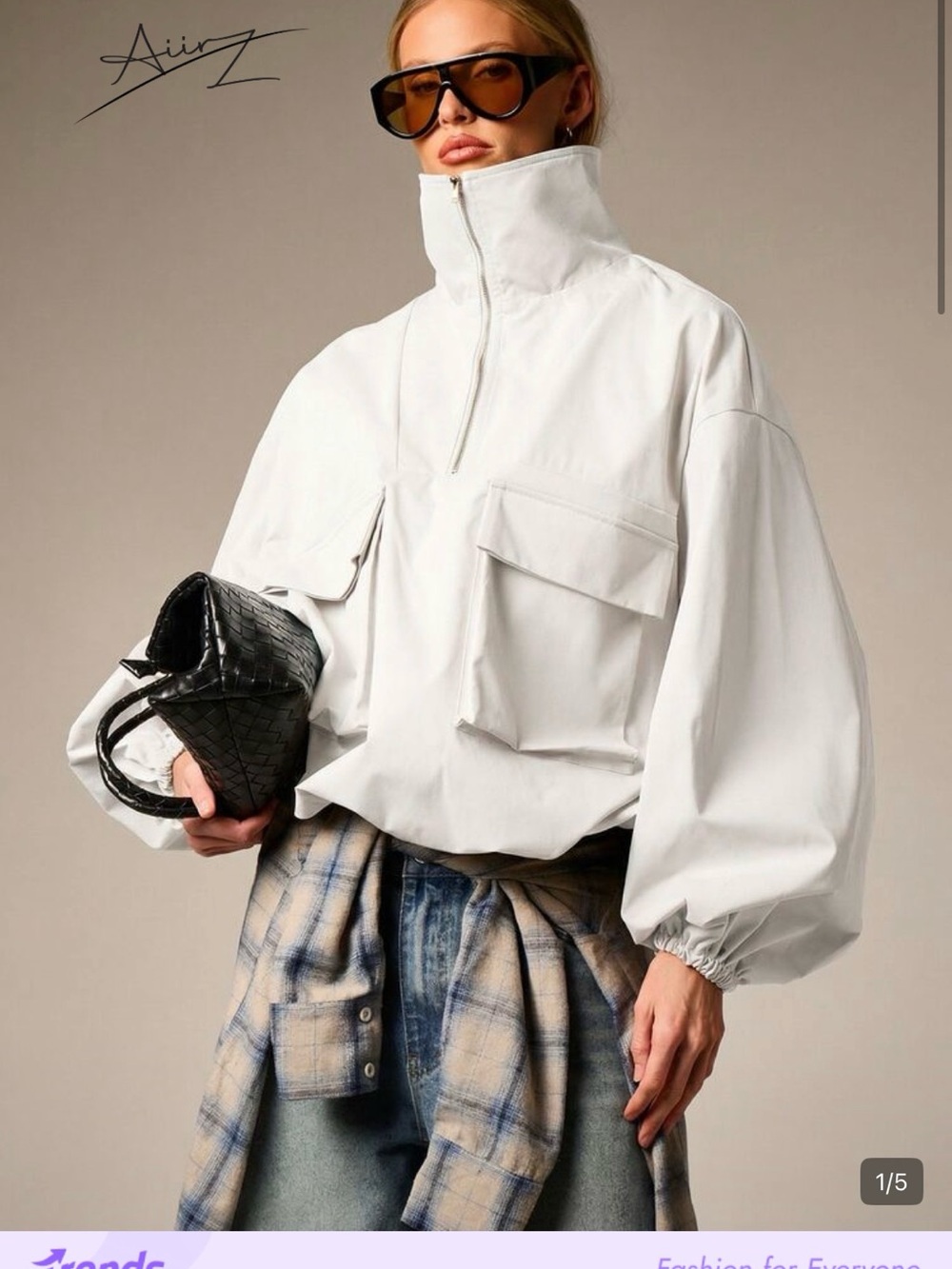 Women's White Anorak Pullover Jacket